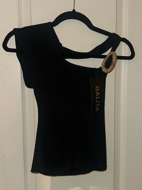 Galita Black One-Shoulder Knit Top with Decorative Ring